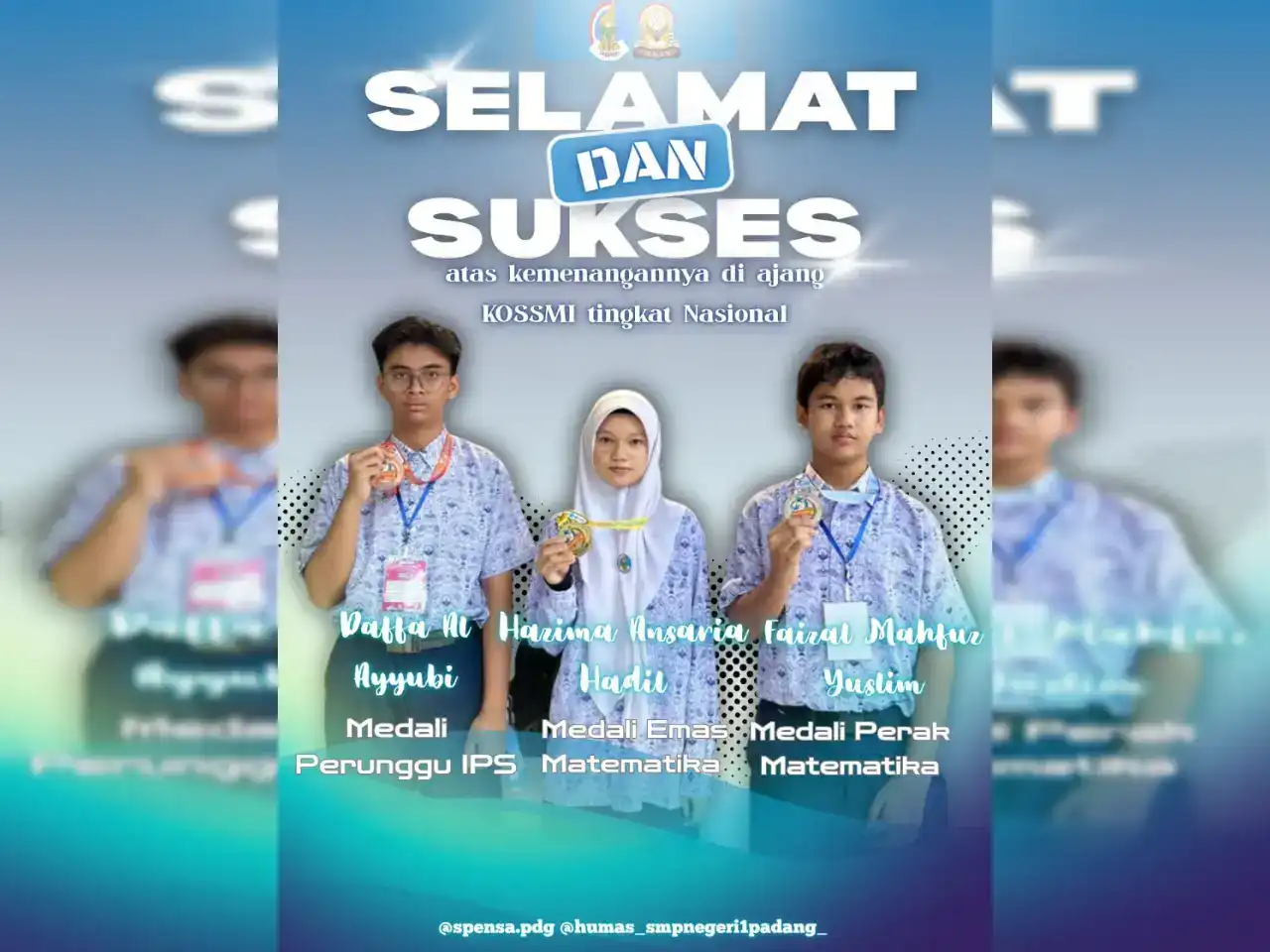 Tiga Siswa SMPN 1 Padang Sabet Medali KOSSMI Nasional